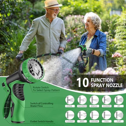 Black Green 100ft Garden Hose with 3/4 Inch Brass Fittings, Lightweight, Kink-Resistant & Leak-Free