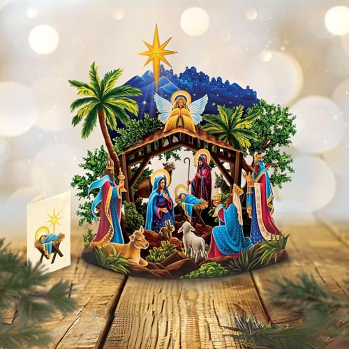 Christmas Pop Up Nativity Scene Card - Starlit Classic 15 Inch Holiday Greeting