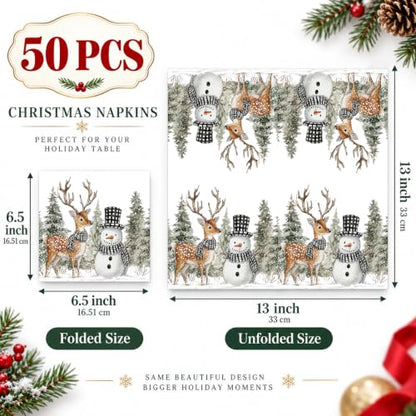 Snowman Christmas Paper Napkins 50pcs Winter Watercolor Holiday Party Decor
