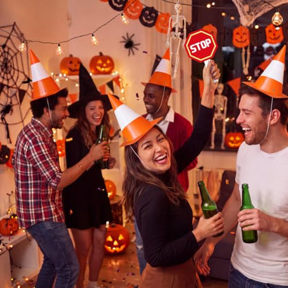 15 Halloween Traffic Cone Hat Set Bulk Costume Party Headwear