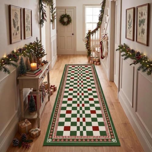 Christmas Runner Rug 2x10 Feet - Festive Bordered Holiday Floor Decor - Carnival Variation