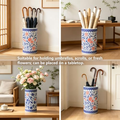 Blue And White Porcelain Umbrella Stand - Vintage Ceramic Entryway Holder 40x24cm