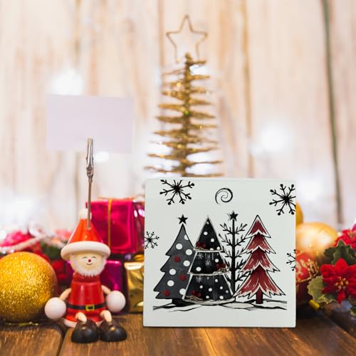 Rustic Christmas Trees Wooden Box Sign Decor - Holiday Indoor Christmas Decorations - 5x5 Inches - Festive Home Shelf Desk Accent - Variation of Rustic Christmas Trees