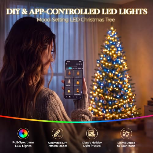 6ft Prelit Christmas Tree with Multi-Color RGBW Lights & App Control - Green