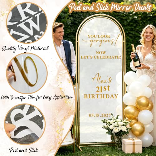 Golden Gorgeous Birthday Welcome Mirror Decals Custom Sign for Party