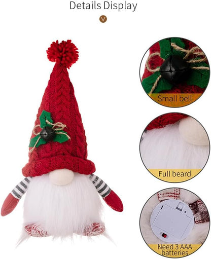 Skiennix Lighted Christmas Gnome Ornaments - 2 Pack LED Battery Operated Decor (Red & Grey)