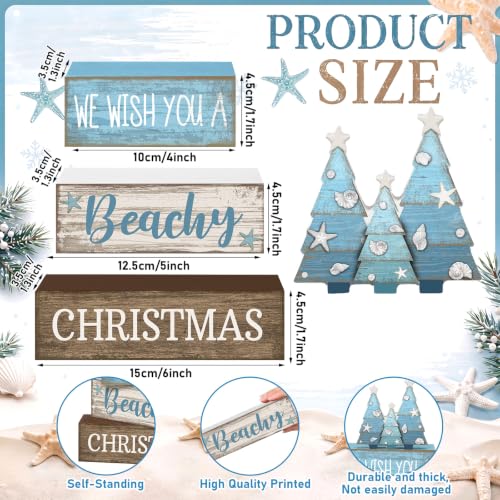 Coastal Christmas Table Decor - Blue Beachy Christmas Tree - 4 Pcs