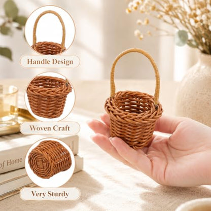 30 Pack Mini Woven Baskets with Handles - Rattan Look Tiny Storage Baskets