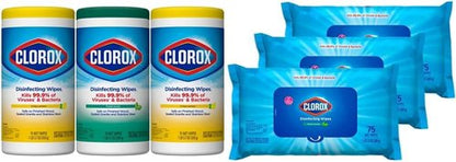 Clorox Disinfecting Wipes - Value Pack of 6 Canisters | Crisp Lemon & Fresh Scent, Easy Pull Design