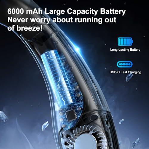 Wearable Neck Air Conditioner Fan Black - Bladeless, Rechargeable 6000mAh