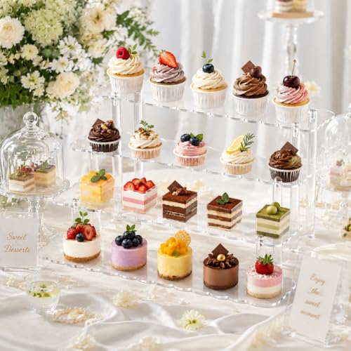 Elegant 4-Tier Scalloped Acrylic Display Riser Stand for Perfume & Jewelry