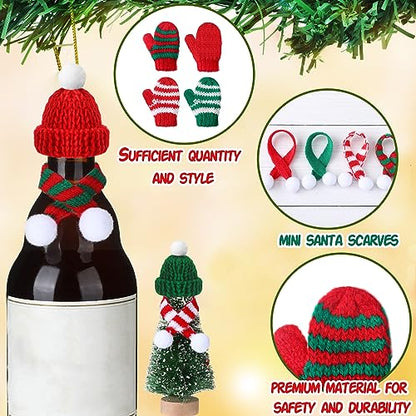Mini Christmas Knit Hat Scarf Gloves Set - Classic Style Holiday Decor