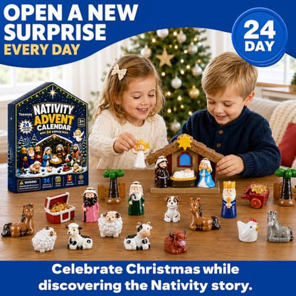 Nativity Advent Calendar with Resin Figures - 24 Day Christmas Scene Set