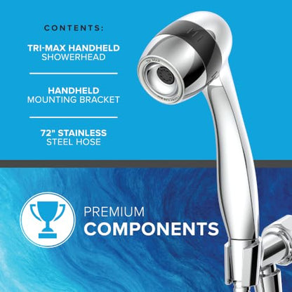 Adjustable Flow Handheld Showerhead - 0.5, 1.0 & 1.5 GPM with Stainless Steel Hose