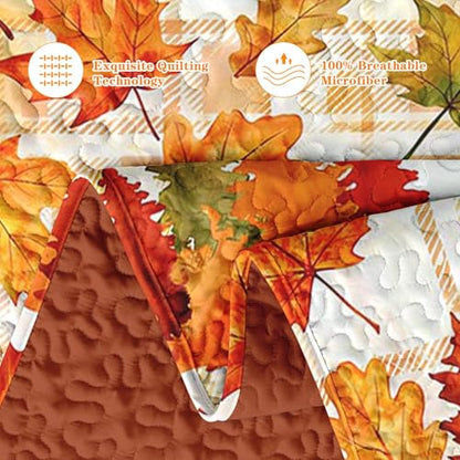 Queen Fall Quilt Set with Pillow Shams - Autumn Leaves Bedding, 3 Pieces