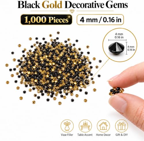 Black and Gold Acrylic Vase Fillers - 1000 Loose Decorative Diamonds