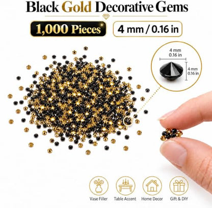 Black and Gold Acrylic Vase Fillers - 1000 Loose Decorative Diamonds
