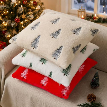 Christmas Pillow Covers 20x20 Set of 2 Blue Xmas Tree Decor Beige - Handmade