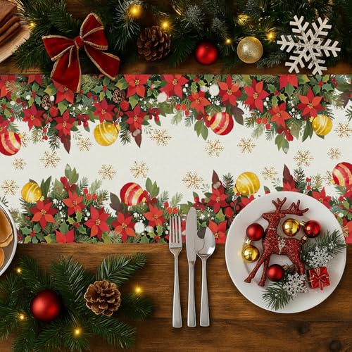 Christmas Table Runner Red Santa Claus 13 x 36 Inch Holiday Kitchen Decor