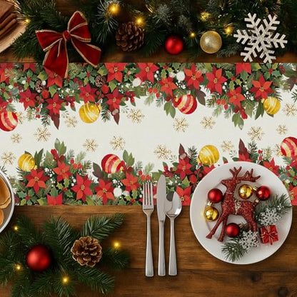 Christmas Table Runner Red Santa Claus 13 x 36 Inch Holiday Kitchen Decor