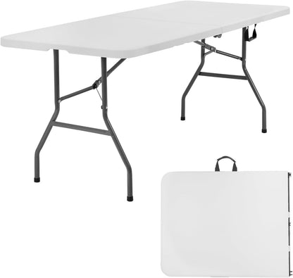 PayLessHere 6FT Folding Table - Portable Waterproof Plastic Table with Carry Handle | Steel Frame for Indoor & Outdoor Events