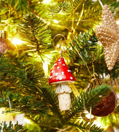 Estmy 6pcs Red Mushroom Christmas Ornaments - Woodland Holiday Decor with Hooks