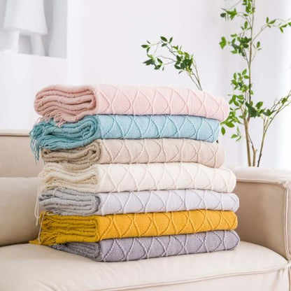 Decorative Bed Runner with Tassels and Diamond Knit Pattern - All Season Waffle Knit Textile 51x67in