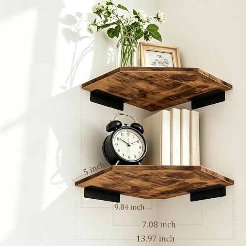 Rustic Corner Wall Shelf - Floating Wooden Storage Organizer for Home
