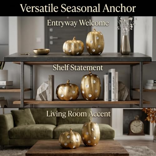 Gold Pumpkin Decor Set - Polka Dot Resin Fall Decorations, 2 Pieces