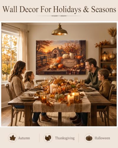 Halloween Canvas Wall Art 36 x 24 Inches - Fall Harvest Rustic Decor