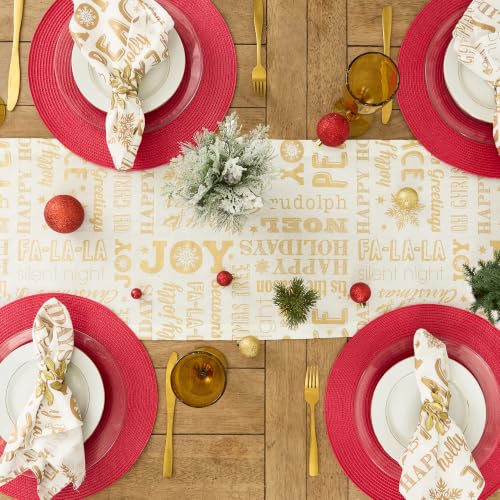 Holiday Christmas Table Runner Gold Collage 14x108 Inches - Metallic Fabric