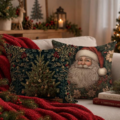Christmas Tree Santa Pillow Cover 18x18 Set of 2 - Holiday Decor, Cozy Winter Accent, Variation: Santa Tree-1