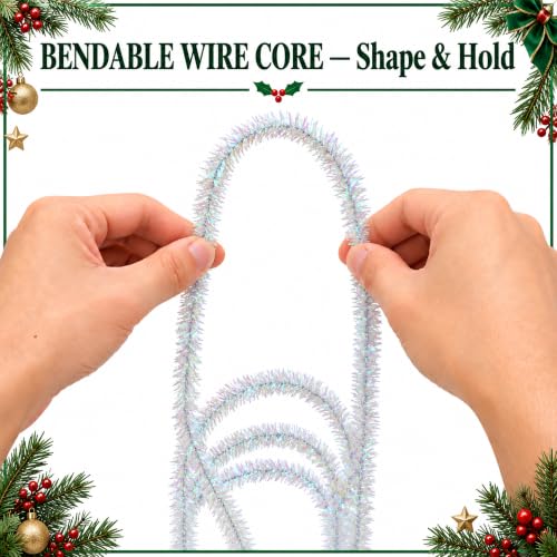 53Ft Iridescent Christmas Tinsel Ribbon Set - Metallic Wire Garland, 4 Pcs