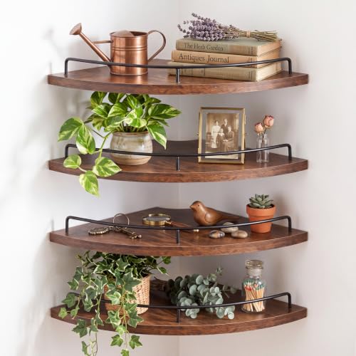 Novabright 4-Pack 12-inch Rustic Corner Floating Shelves Set – Wood & Iron