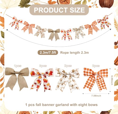 Autumn Bow Garland - 7.5Ft Fall Decor Bunting for Fireplace Mantel Wall