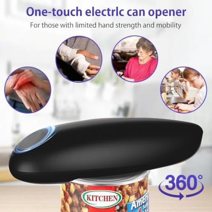 Electric Can Opener, Handheld Automatic Smooth Edge Kitchen Gadget - Black
