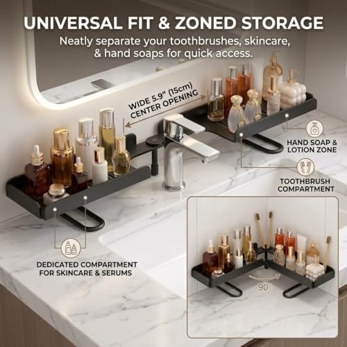 Foldable Over Sink Shelf Organizer Black 20in - Bathroom Faucet Storage