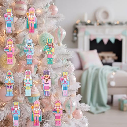 Christmas Nutcracker Ornaments Set - Pastel PVC Decorations for Tree & Party