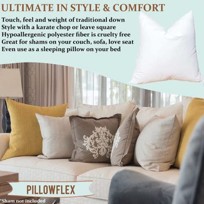 Pillowflex Synthetic Down Pillow Insert - 18x18 Down Alternative, Ultra Soft Throw Pillow, Couch Sham, Bed Sleeping Accent Pillow - 1 Decorative Accent Form