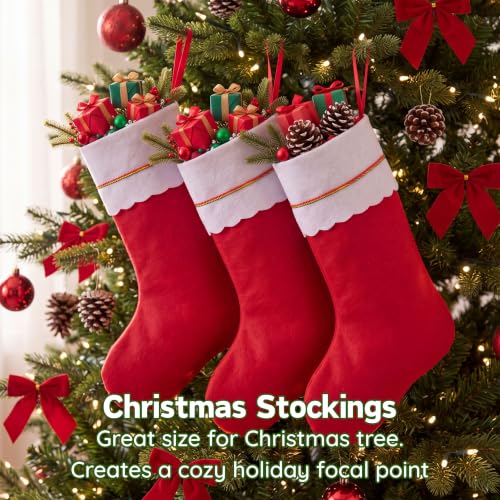36 Pack Large Red Felt Christmas Stockings - 18 Inch Holiday Decor with White Cuff & Hanging Loop