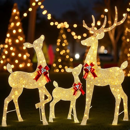 YULETIME 3-Piece Lighted Glitter Reindeer Family Set - 66-Inch Christmas Decor - 2.5D Variant