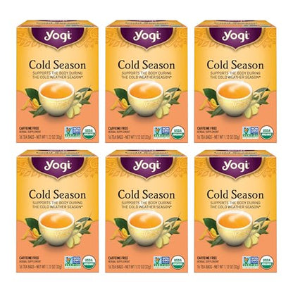 Yogi Tea Cold Season Tea - 16 Tea Bags per Pack (6 Packs) - Organic Respiratory Tea for Support During Colder Seasons - Includes Ginger, Cardamom, Cinnamon, Licorice & Eucalyptus