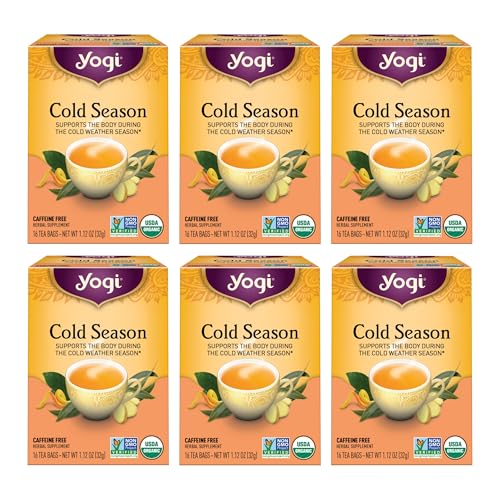 Yogi Tea Cold Season Tea - 16 Tea Bags per Pack (6 Packs) - Organic Respiratory Tea for Support During Colder Seasons - Includes Ginger, Cardamom, Cinnamon, Licorice & Eucalyptus