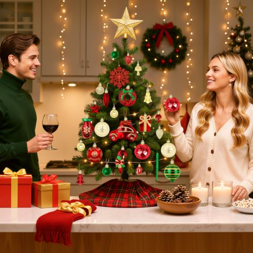 82PCS Christmas Ornaments Set - Green, Red & Gold Holiday Decorations with Variation Red & Gold & Green
