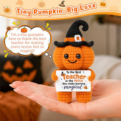 Halloween Teacher Gift Pumpkin Crochet Witches Hat Decor - Fall Appreciation