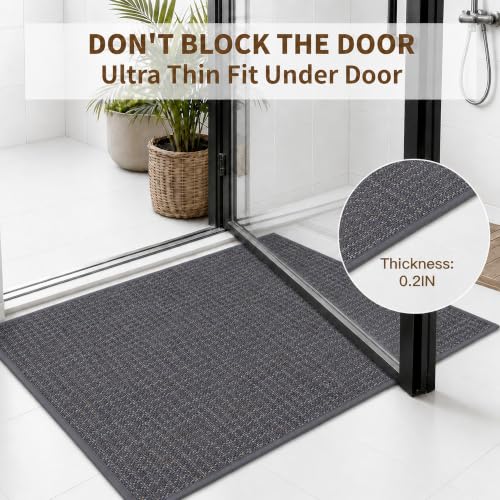 Grey Ultra Thin Chenille Bath Rug Set - Absorbent Runner Bathroom Mats, 1.5x2 ft & 1.5x2.75 ft Variations