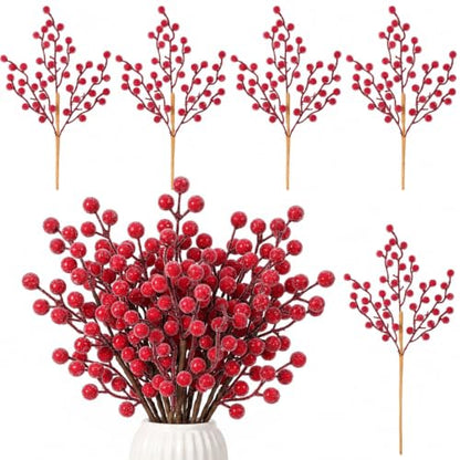 12 Pack Artificial Frosted Burgundy Berry Stems for Holiday Decor - 17 Inch