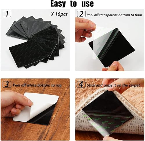 Non-Slip Rug Grippers 24 Pack - Carpet Corner Fixing Pads for Hardwood & Tile