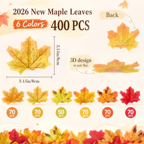 Fall-A 400 Pcs Autumn Maple Leaves Set - Fake Fall Leaves for Decorations