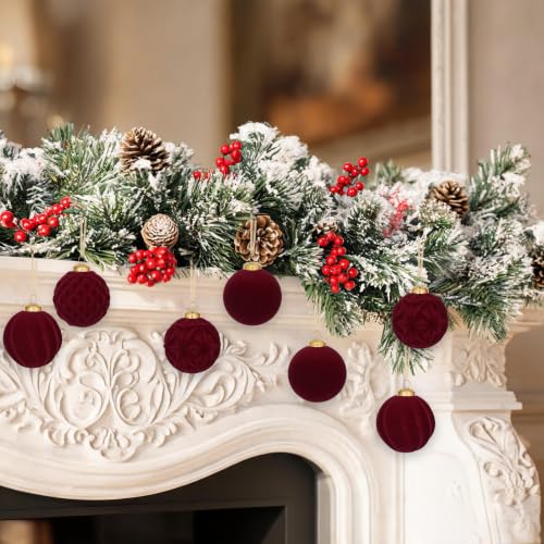 30Pcs Burgundy Velvet Christmas Ball Ornaments for Xmas Tree Decorations - Red Variation